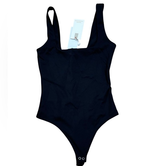 Good American Sz 1 / S bodysuit scuba modern tank black Thong Minimalist Classic - Picture 3 of 6